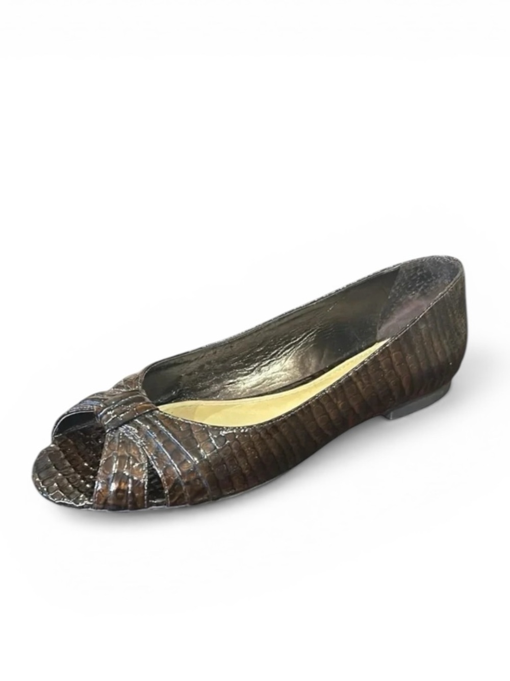 Alex Marie Leather Croc Embossed Open Toe Flats Brown Size 8